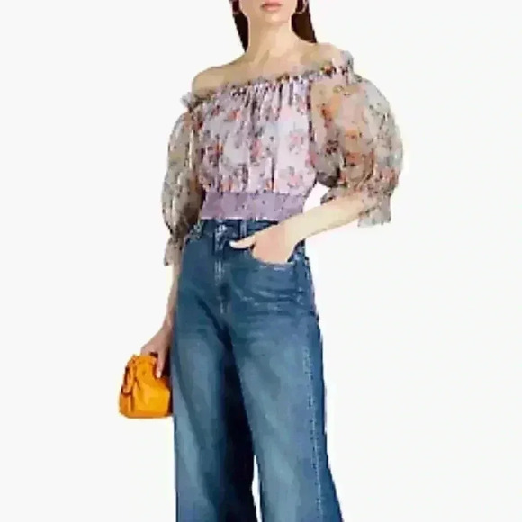 Alice + Olivia Tops - ALICE + OLIVIA Caprina off the shoulder lavender Puff Sleeve Crop Top